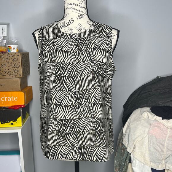 Notations MEDIUM Zebra Print Paint Splatter Stripe Detail Keyhole Back Blouse - Picture 13 of 13